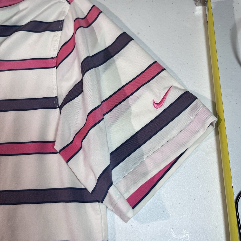 Nike DRI-FIT Striped Polo Golf Shirt Standard Fit Pink Striped Men's Size Medium - Picture 2 of 7